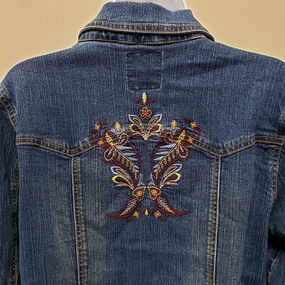 Gloria Vanderbilt Womens Embroidered Button Up Denim Jean Jacket Size Large - Picture 4 of 8